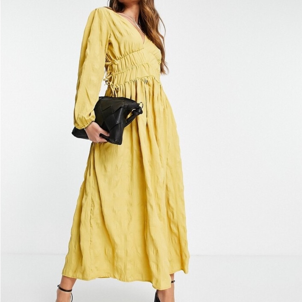ASOS design gathered waist maxi dress seersucker mustard